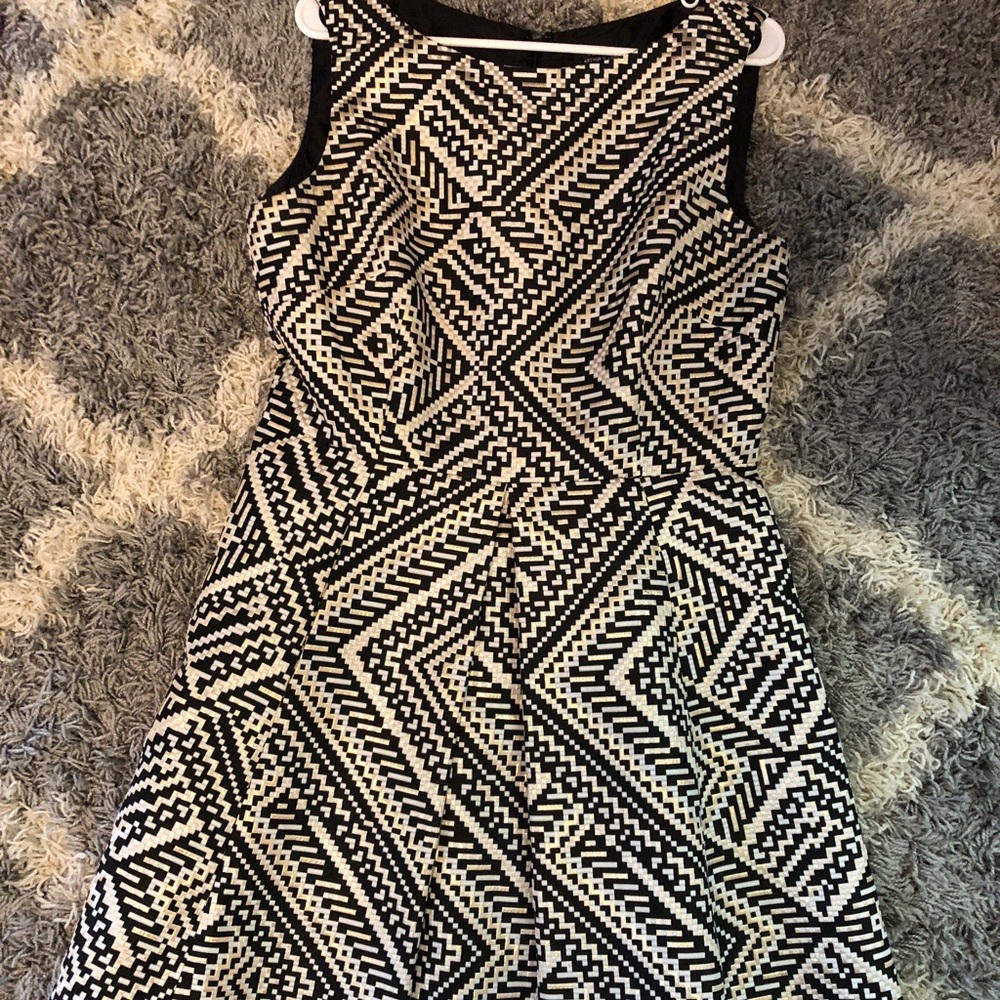 Black gold and white fit and flare dress